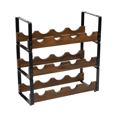12 Bottle Rustic 3 Tier Stackable Wine Rack Freestanding Organizer