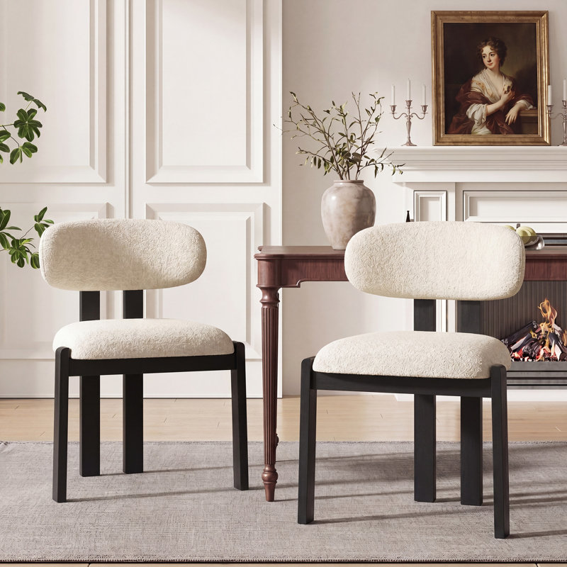 48.5 cm H Upholstered Chenille and Fabric Dining Chair, Beige, Black