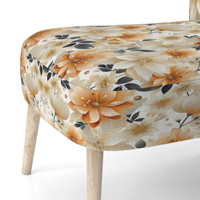 Chaise d'appoint rembourrée à motif géométrique orange et beige à motif floral Fusion I