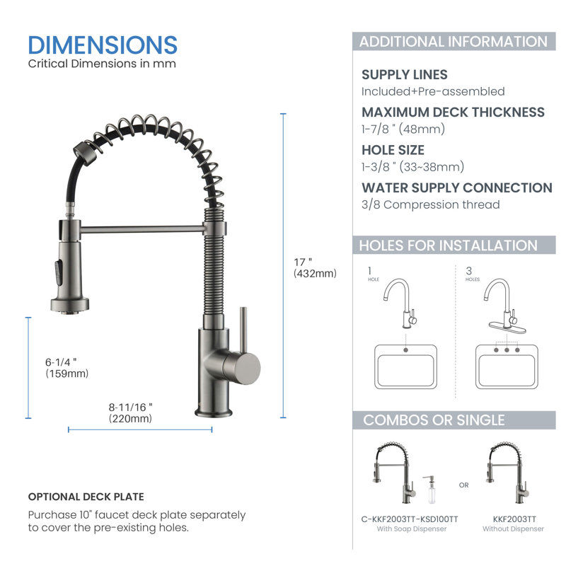 KIBI Aurora Pull Down Kitchen Faucet, Titanium