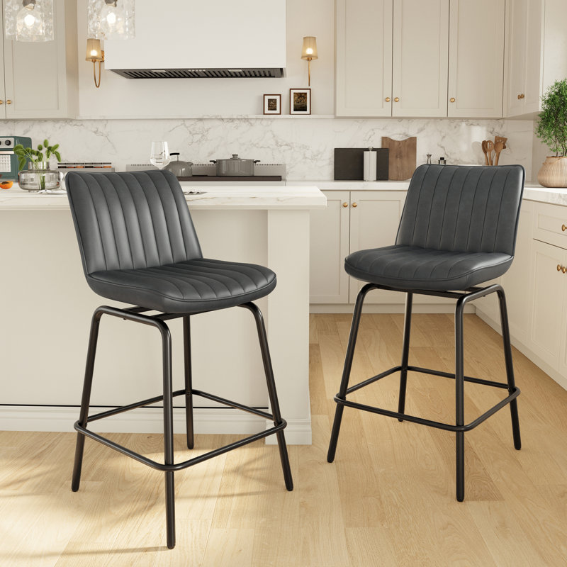 Tabouret de bar pivotant moderne avec siège en similicuir et structure en métal, tabouret à hauteur de comptoir sans accoudoirs avec repose-pieds