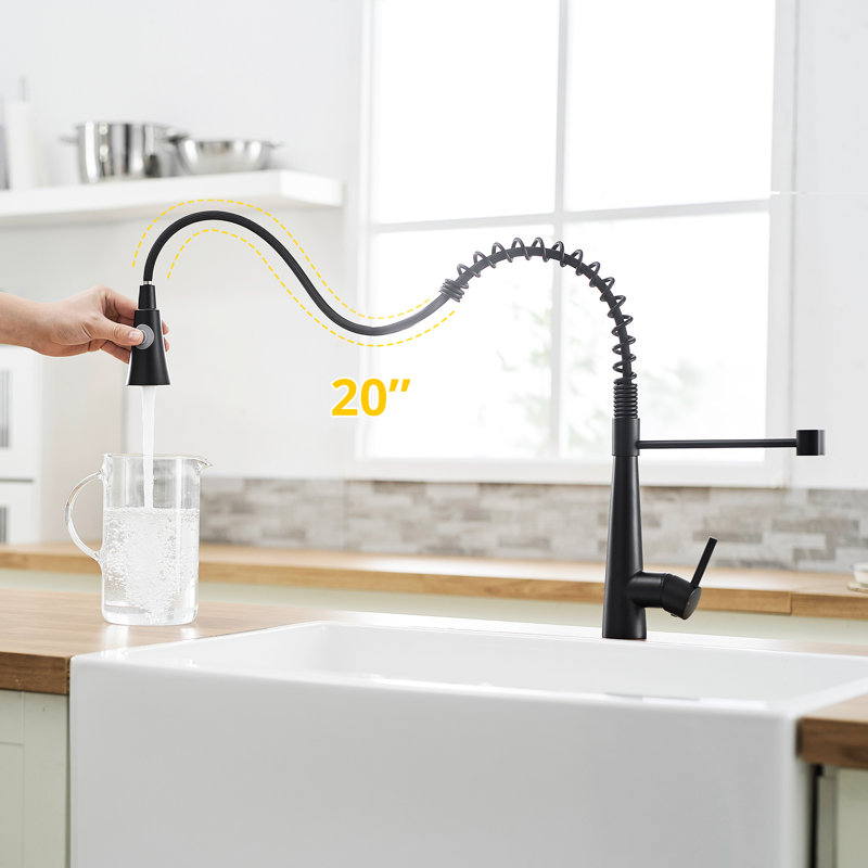 Robinet de cuisine noir mat avec douchette extractible - Conception conçue par l'utilisateur pour une utilisation facile - lavabo à poignée simple pivotant sur 360 degrés