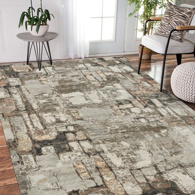 Tapis platine moderne noué à la main Niemeyer, Rectangle 10 pi x 14 pi