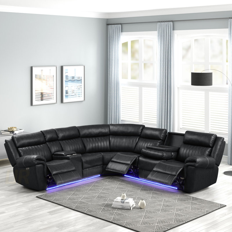 Modern Style Recliner Sectional Sofa With Integrated Bluetooth Speakers And Wireless Charging, Made With Wood For Durability And Comfort.