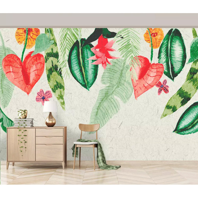 Papier peint amovible avec feuilles et feuilles, L 35,04 po x l 55 po