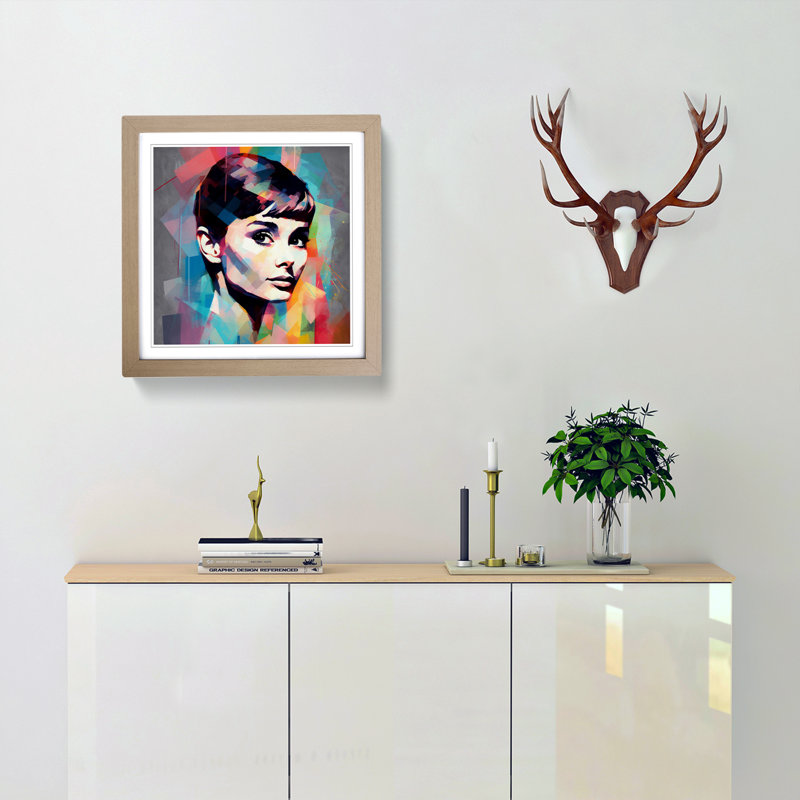 Audrey Hepburn Abstract Art - Framed Print, Oak