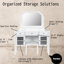Meuble-lavabo de 44,4 po avec grand miroir réglable de 28,4 po, 5 tiroirs de rangement, 2 compartiments d'armoire, design contemporain blanc, différentes armoires pivotantes pour station de maquillage, finition, espace