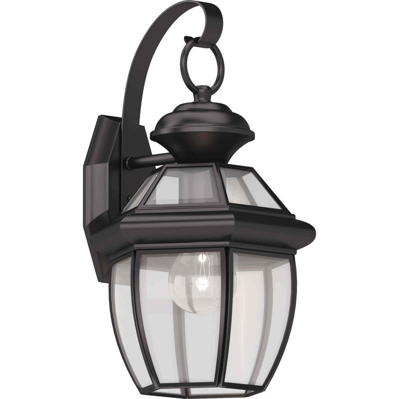 Lanterne murale d'extérieur en bronze antique à 1 lumière avec verre biseauté transparent Ettalyn, Bronze antique