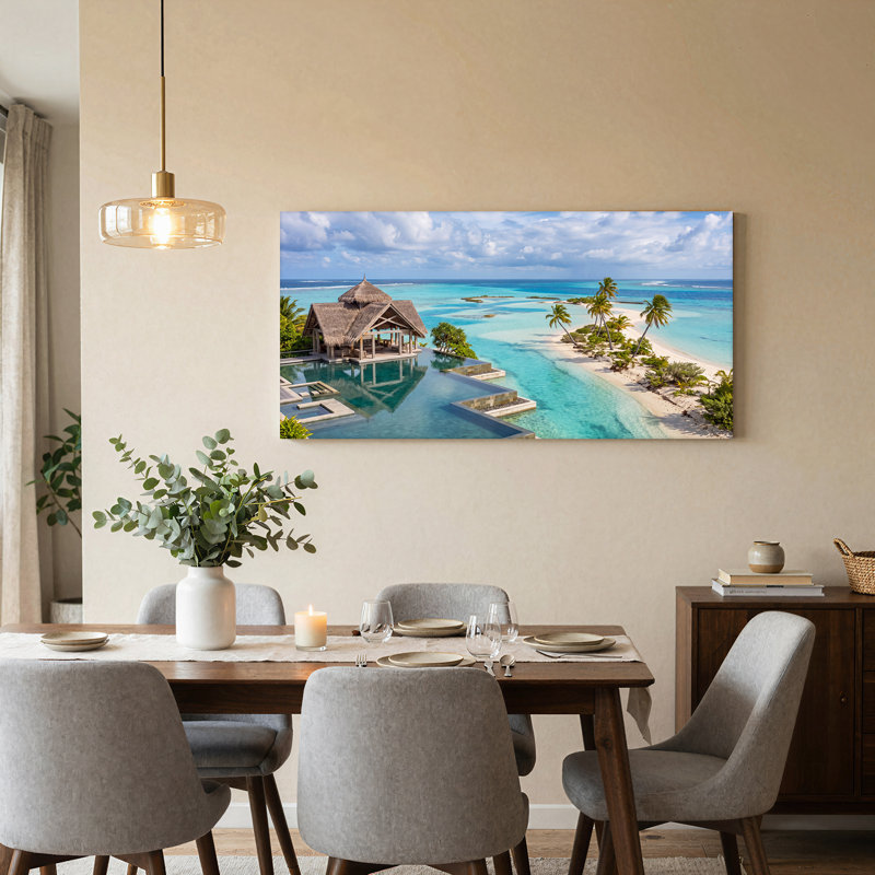 Art mural sur toile, "Tropical Villa with Infinity Pool and Turquoise Ocean", L 46 po x H 24 po