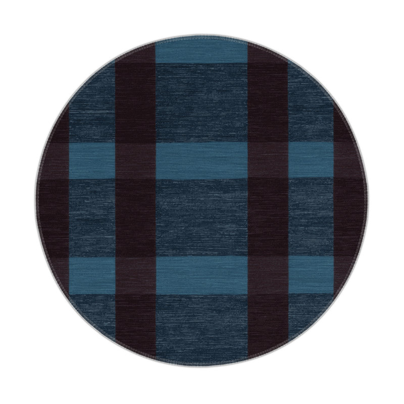 Tapis intérieur / extérieur noir à carreaux, Rond 5 pi