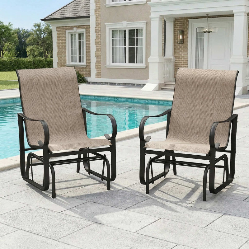 Ensemble de 2 chaises de patio extérieures avec dossier haut ergonomique en tissu respirant à séchage rapide et structure en métal robuste pour une utilisation en terrasse