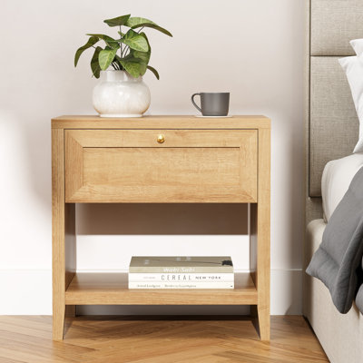 Table de chevet en chêne neuf, table de chevet en bois à un tiroir avec tablette de rangement ouverte, table d'appoint de style campagnard pour chambre à coucher