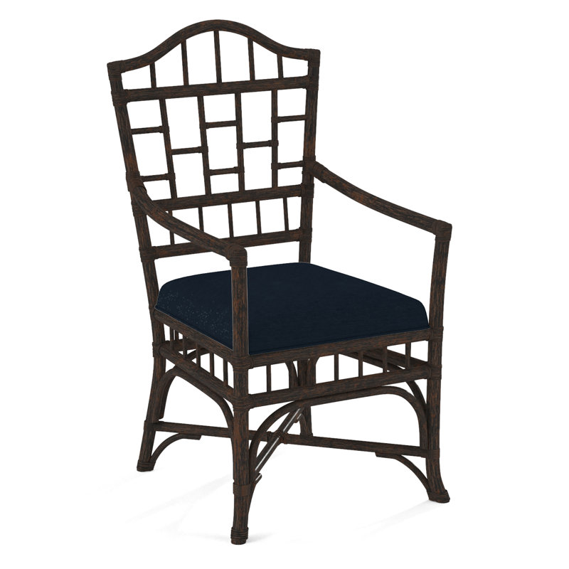 Chippendale Upholstered Arm Chair, Coffee, Light Blue Performance Fabric; 0851-55