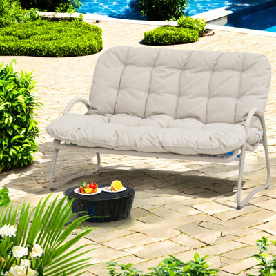 Comfortable Patio Sofas, Steel Pe Rattan Modern Loveseat For Home Patio