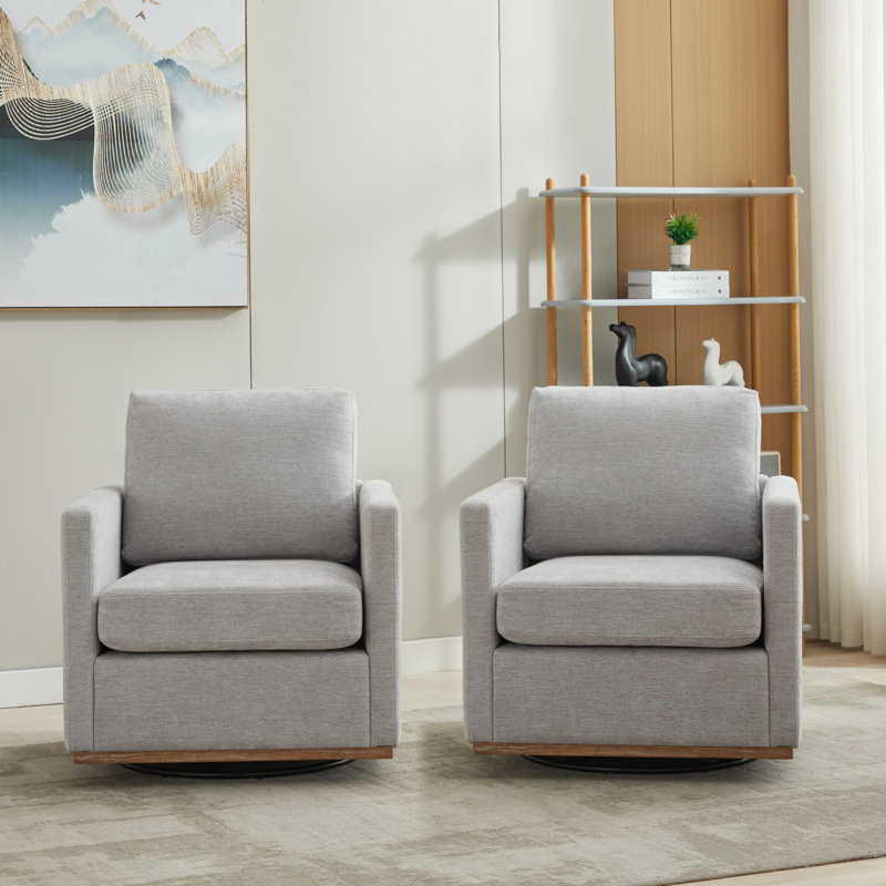 Wide Upholstered Swivel Armchair(set Of 2), Light Gray Chenile