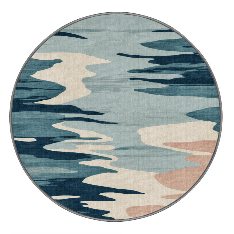Tapis gris aquarelle lavable à la machine, Rond 6 pi