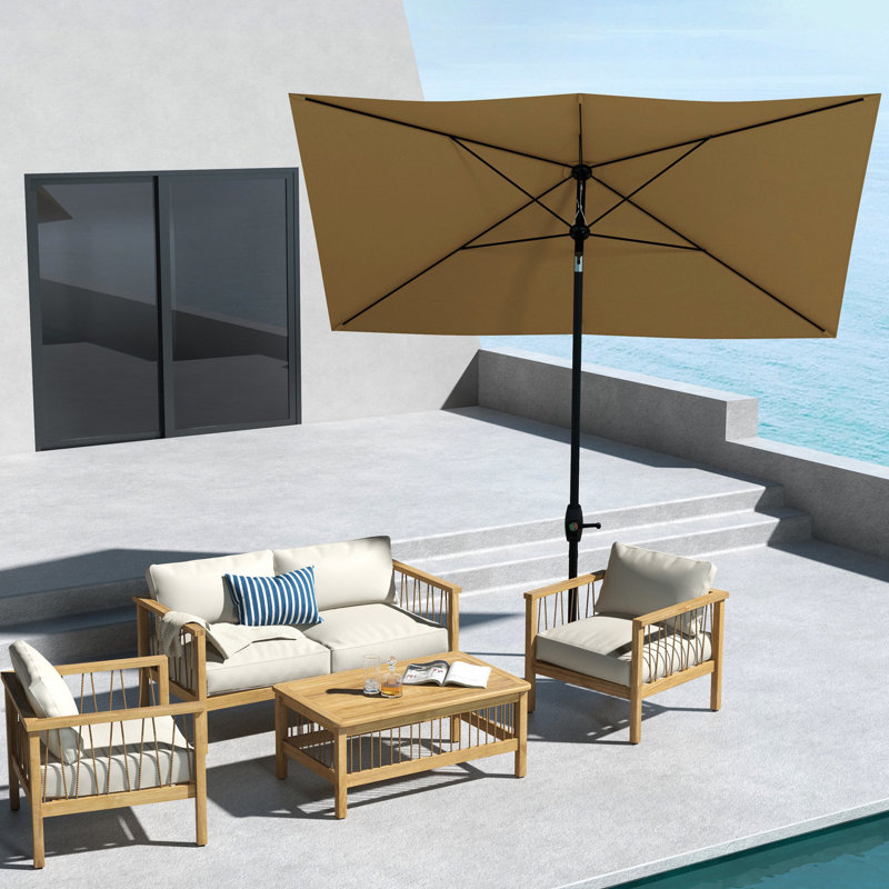 Parasol de terrasse rectangulaire de 6,5 pi x 10 pi, housse de table d'extérieur avec manivelle et inclinaison sans effort, café, parasol 50 Easy