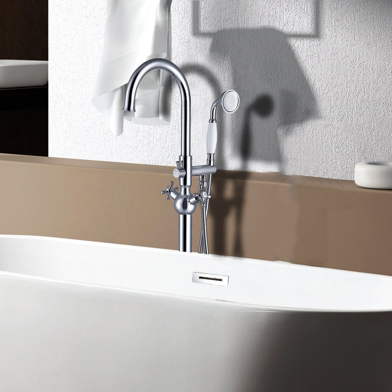 Modern Freestanding Bathtub Faucet With Hand Shower. . Metal. 45.24" Depth, 6.53" Width, Height, 9.38lb. Full Body Spray For Delightful Tub Bathing Time Filler Shower In 45.24in D, 6.53in W, H,