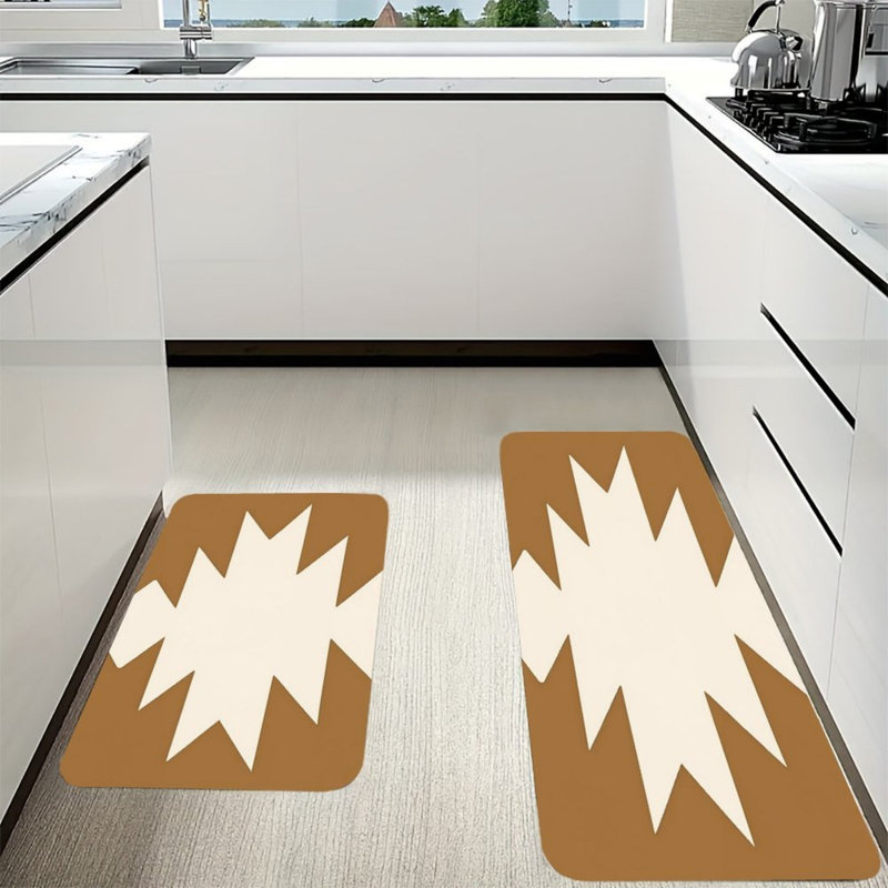 Tapis de cuisine à motif géométrique brun et brun, paquet de 2, pour la cuisine et le vestibule