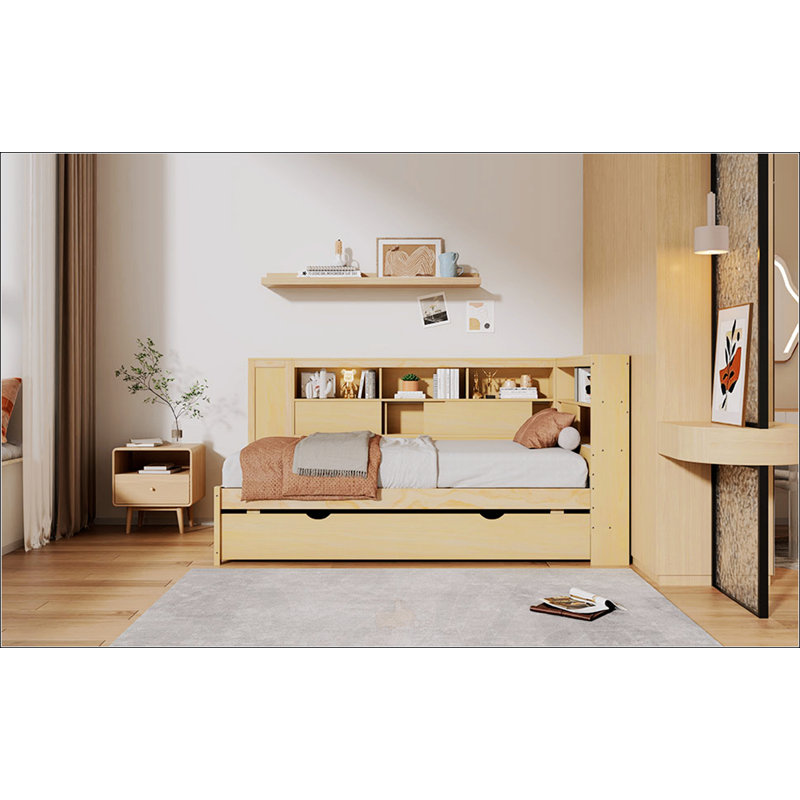 Lit de jour simple avec tablettes de rangement