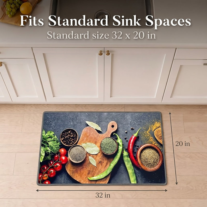 Tapis de cuisine décoratif avec motif d'herbes fraîches et d'épices, 20 po x 32 po