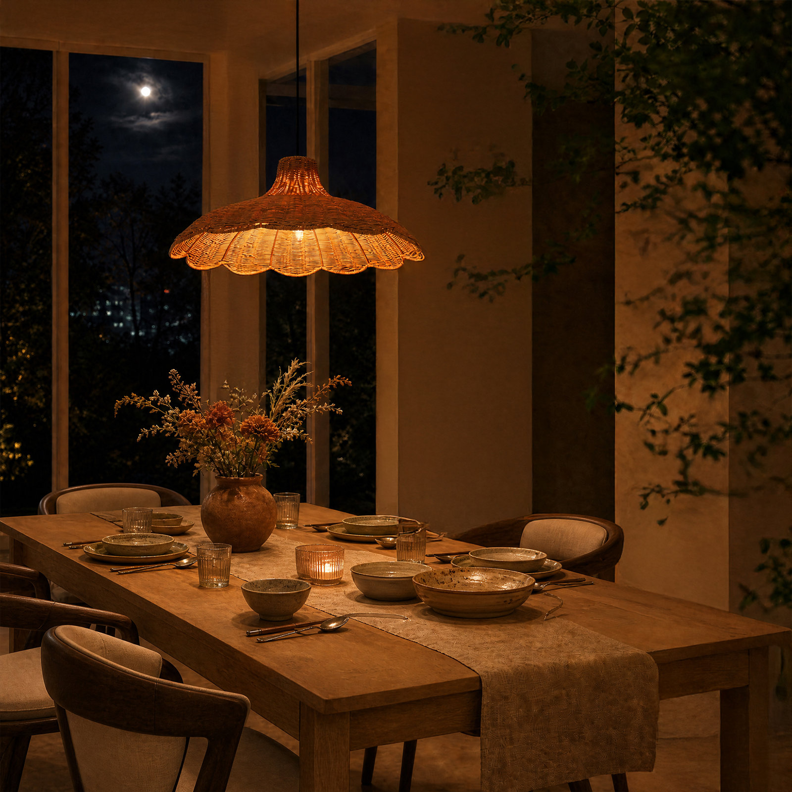 Dimmable Rattan Single Light Pendant