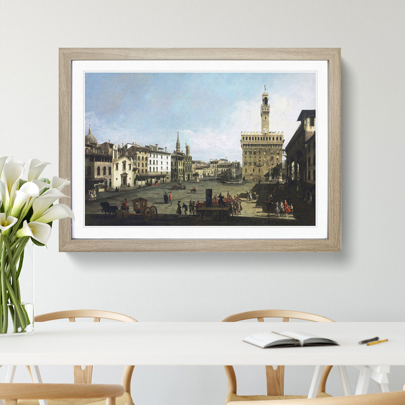 Piazza Signora in Florence by Giovanni Canaletto - Picture Frame Painting, 48cm H x 65cm W x 2cm D, Oak Framed