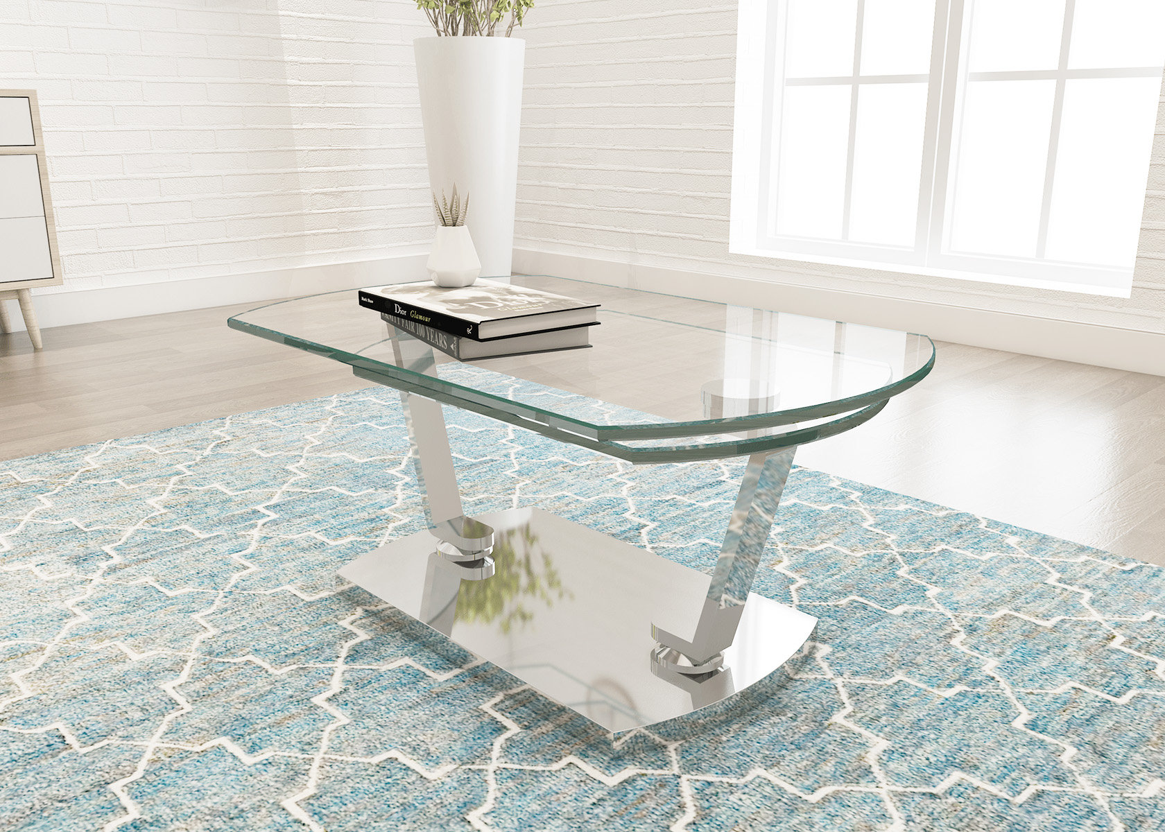 Orren Ellis Bowersville Contemporary Glass Top Motion Cocktail Table ...