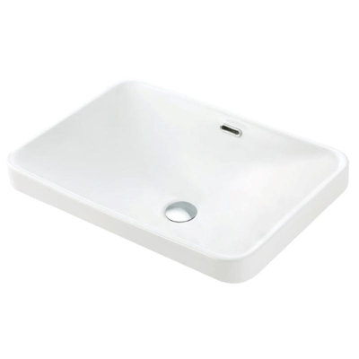 Lavabo de salle de bain rectangulaire encastré en porcelaine vitreuse blanche avec trop-plein