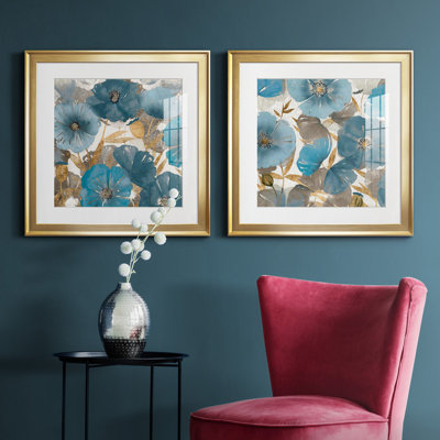 Blue and Gold Poppies I - ensemble de 2 cadres photo Blue and Gold Poppies I