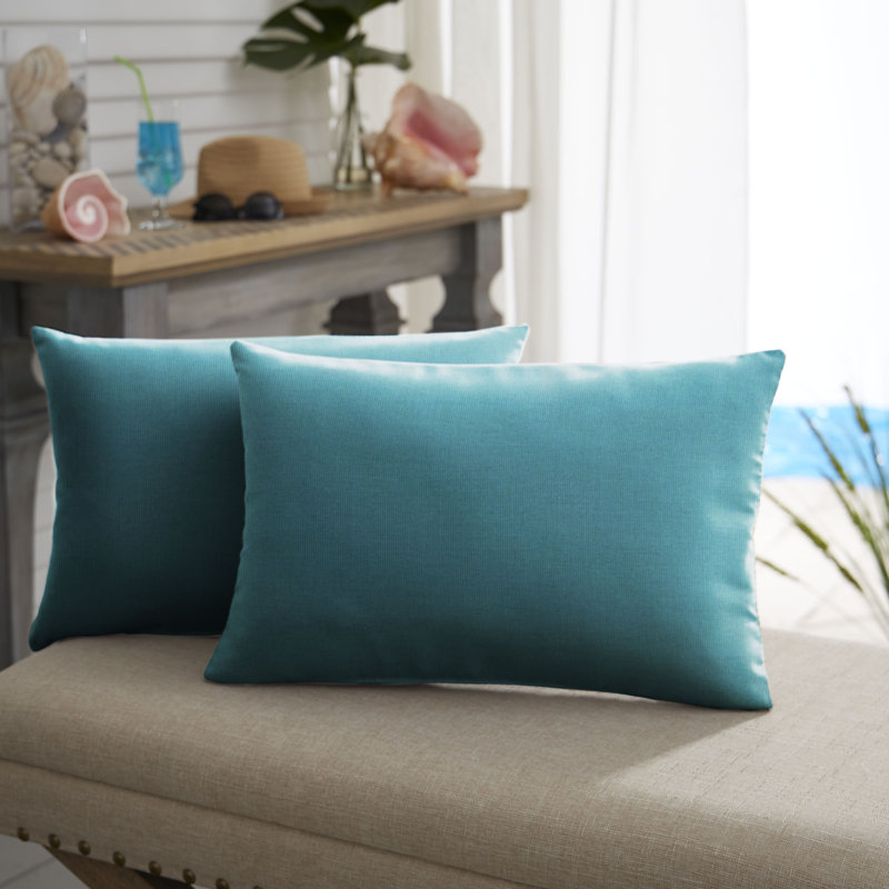 Outdoor Sunbrella Lumbar Pillow, 14"H x 24"W, Peacock Blue KE