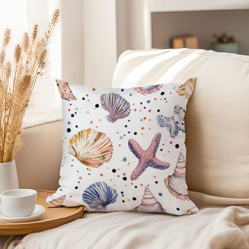 Housse de coussin plage et côtes, Carré 18 po, Bleu / rose nautique / plage 2
