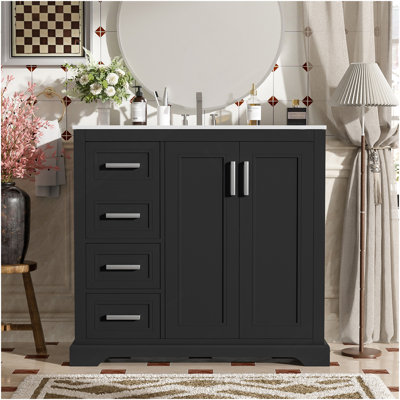 36" Modern Bathroom Vanity With Ceramic Sink, Soft-Close Door, Adjustable Shelf & 3 Drawers, Ample Storage