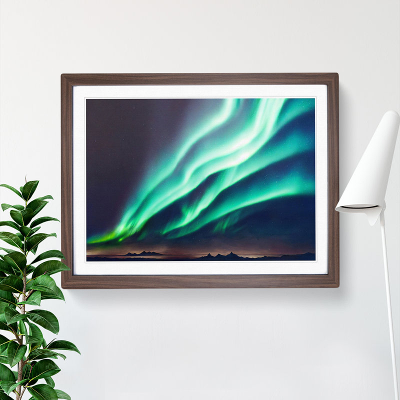 Stupendous Northern Lights - Single Picture Frame Print, 34cm H x 46cm W x 2cm D, Walnut