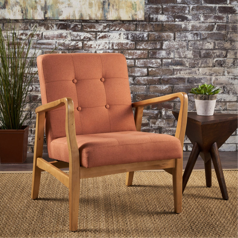 Fauteuil club de style Mid-Century moderne, fauteuil en tissu orange pour le salon de la chambre à coucher, capitonnage soigné de 25,33 po Profondeur, hauteur de 31,73 po