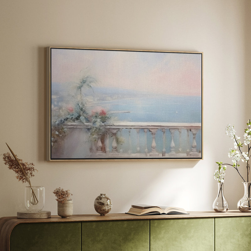 Paysage rétro - DLxxx, Toile naturelle avec cadre flottant, H 25 po x l 37 po x P 1,5 po