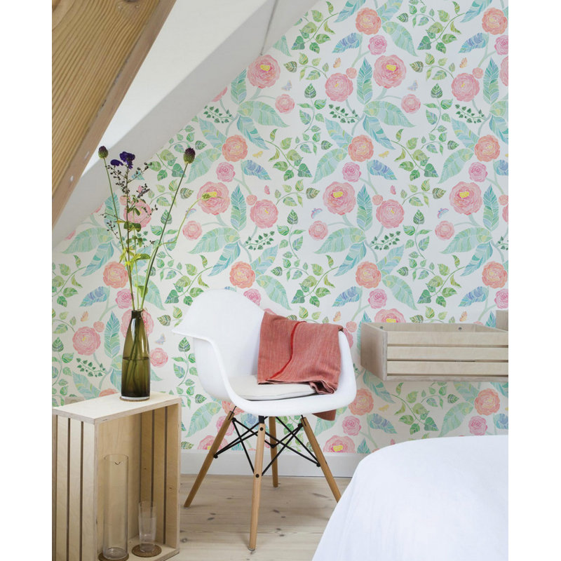 Panneau de papier peint à peler et coller Spring Garden Flowers, Rose, L 2 pi x L 18 pi