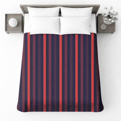 Red Blue Vertical Stripes Quilted Bedspread All Sizes