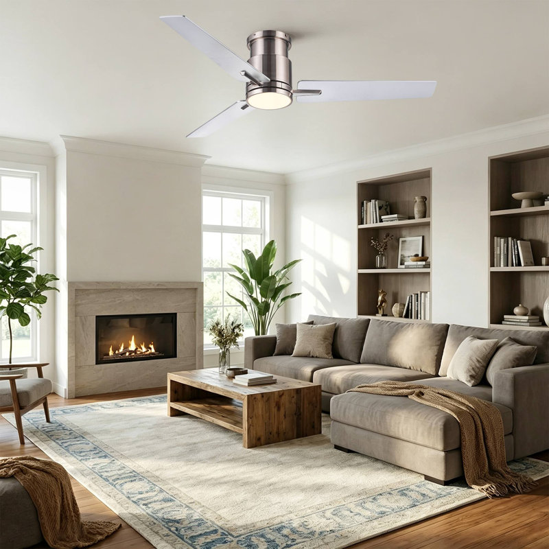 Ventilateur de plafond encastré moderne 52 po avec lumière Homelover, ventilateur de plafond réversible à profil bas DC, pales à double face, mémoire de minuterie à moteur à courant continu réversible à intensité variable de 3 cct