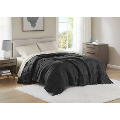 Windom Black Lightweight Down Alternative Full/Queen Blanket with Satin Trim