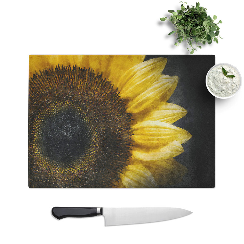 Tempered Glass Sunflower Rising Painting Chopping Board, 28.5 cm x 39 cm