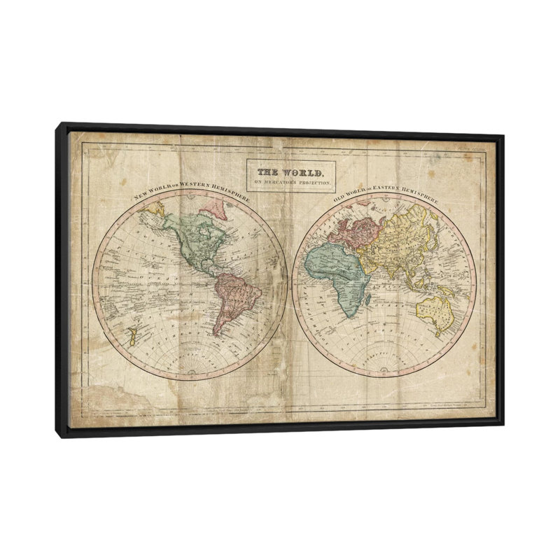 « old world (eastern hemisphere), new world (western hemisphere) », impression sur toile tendue, H 18 po x l 26 po x P 1,5 po