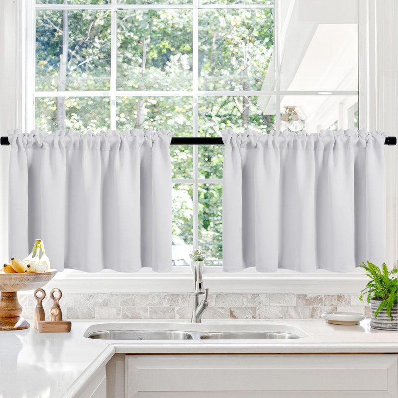Short Room Darkening Thermal Insulated Window Curtains (Set of 2), 42" W x 24" L, Black