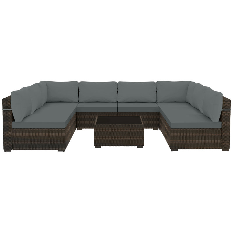 9-piece wicker patio conversation sets with cushions, Dark Gray