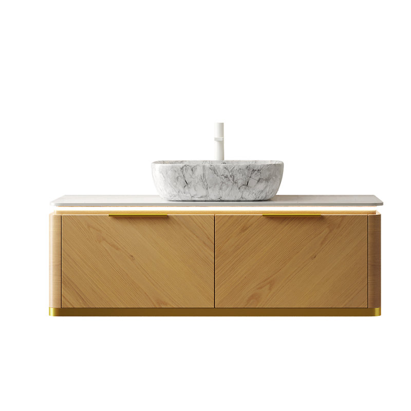 48" Bathroom Vanity: Pre - Assembled Floating Cabinet With Drawers, Soft Close Drawer Slides, Sensor , Ceramic Sink And Sintered Stone Top, Dark Vanity Storage Cabinet, Gold Handles, Auto Sensing Led