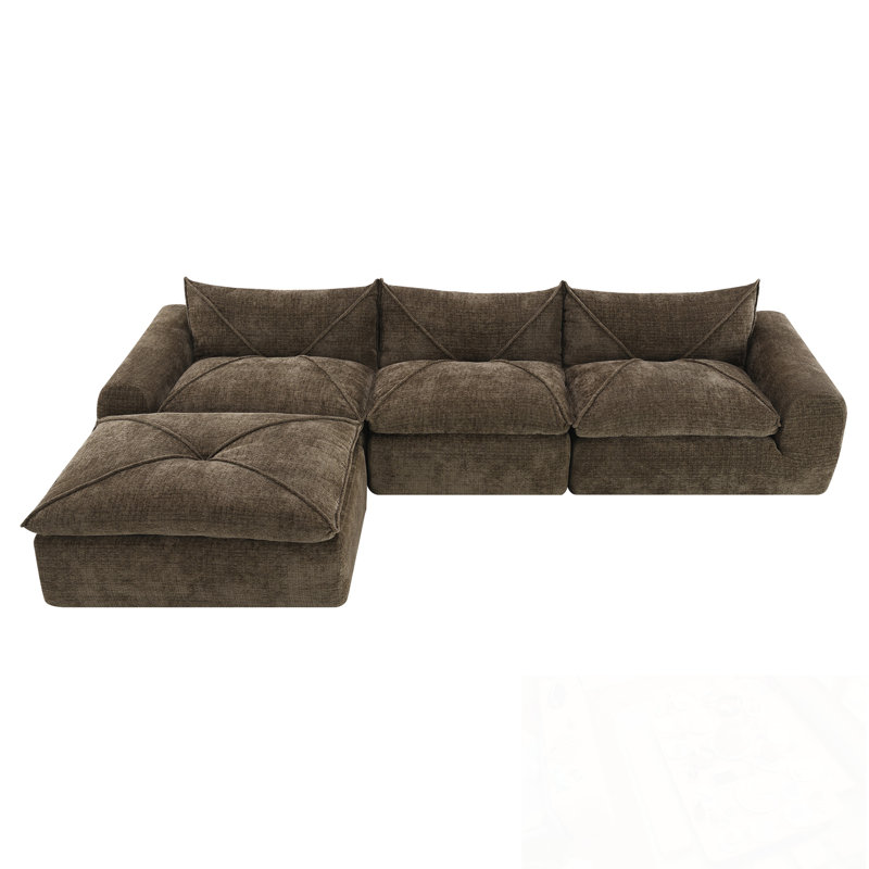 Canapé modulaire en L avec repose-pieds mobile et coussin moelleux, Brun