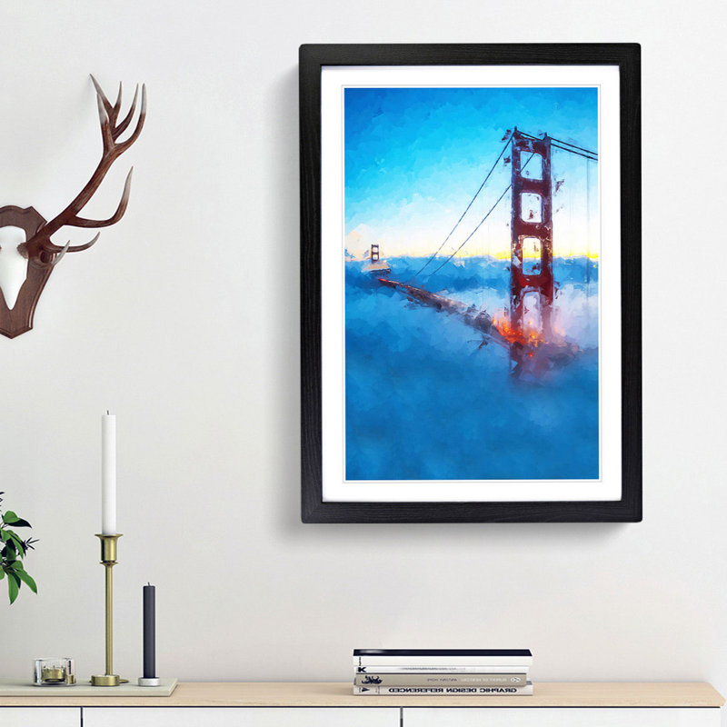 Mist over the Golden Gate Bridge - Picture Frame Graphic Art Print, 36cm H x 27cm W x 2cm D, Black Framed