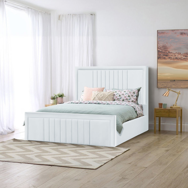 Niels Upholstered Ottoman Storage Bed, White, Double (4'6)