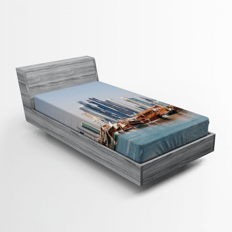 Drap-housse avec horizon qatar city, Drap-housse de taille simple