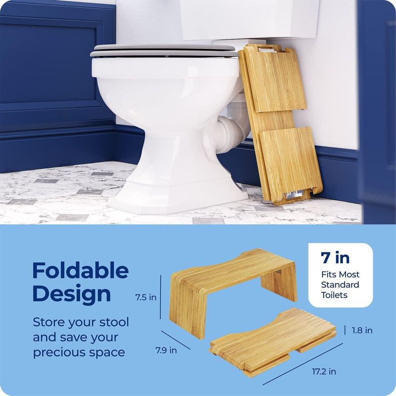 Folding Bamboo Toilet Stool,Collapsible Bathroom Stool(Brown)